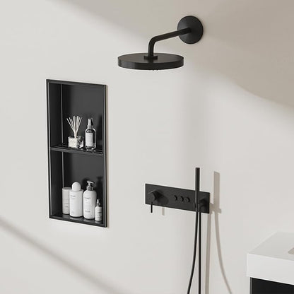 No Tile Needed Shower Niche - 12.75"x24.75"(Inner Size 12"X24") 304 Stainless Steel Recessed Bathroom Shelf, 2-Tier Waterproof Organizer Over Mount Cabinet for Shower Storage, Matte Black