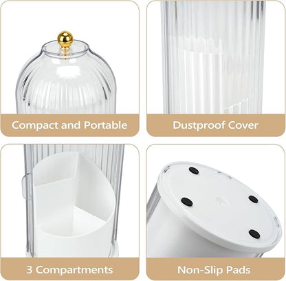 Toothbrush Holder with Cover, 360 Rotating Dust-proof Toothbrush Holder 3 Slots Rotating Makeup Brush Holder for Vanity Bathroom Countertop Organizer (Transparent)