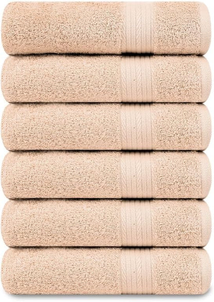 Ample Decor Hand Towel 18 X 28 Inch Pack of 6 600 GSM 100% Cotton,Oeko Tex Certified Soft Absorbent Thick Durable Premium Quality, for Hotel, Bathroom,Spa,Daily Use,Gym-Machine Washable-Beige