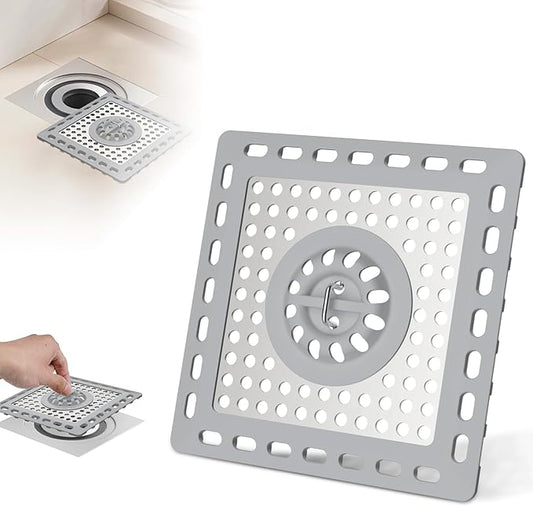 Hibbent Upgraded Shower Drain Hair Catcher, Shower Drain Cover for Bathroom Floor 4" Drain, Anti-Clogging Bathtub Drain Strainer, Stainless Steel Kitchen Sink Drain Strainer with Handle, Grey