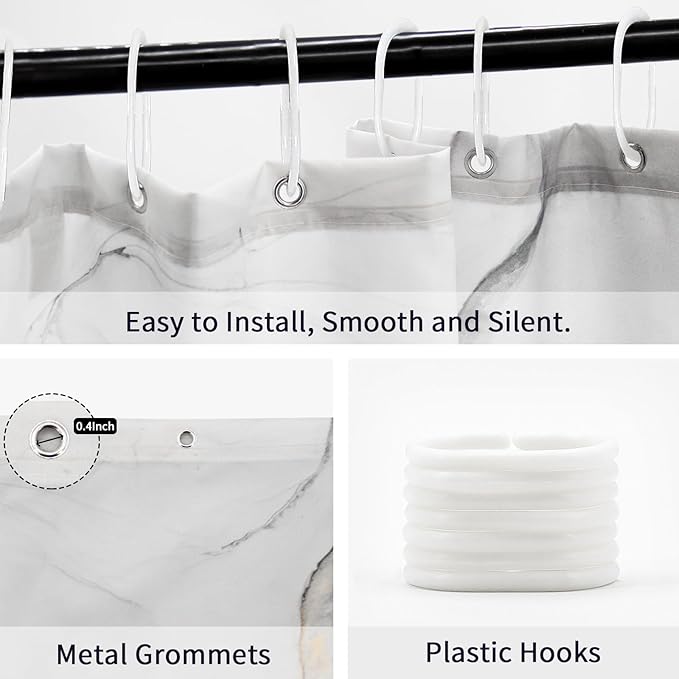 Gibelle Small Stall Shower Curtain 36 x 72, Narrow Half Abstract Grey Marble Shower Curtain, Modern Ink Art Waterproof Fabric Shower Curtain Set with Hooks