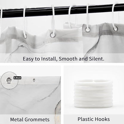 Gibelle Extra Long Shower Curtain 72 x 84, Tall Abstract Grey Marble Shower Curtain, Modern Ink Art Waterproof Fabric Shower Curtain Set with Hooks
