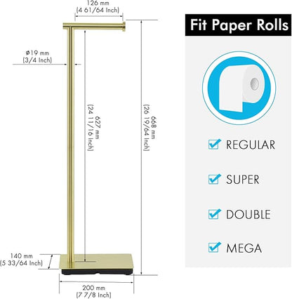 KES Gold Toilet Paper Holder Free Standing 26.2 Inch Toilet Paper Roll Holder Tissue Holder for Bathroom, SUS304 Stainless Steel Brushed Gold, BPH286S66A-BZ