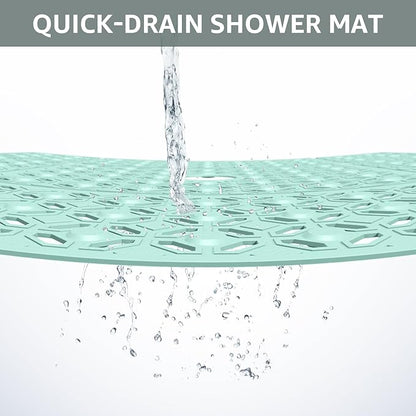 OTHWAY Square Shower Mat, 27"x 27" Extra Large Shower Mats for Inside Shower, TPE Anti Slip Shower mat with Suction Cups Drain Holes, Machine Washable Shower Floor Mat (Light Green)