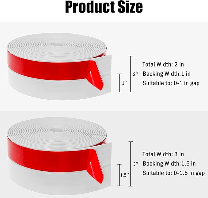 Wide Silicone Weather Stripping, 3 inch (W) x 20 Ft (L) Door Draft Stopper, Silicone Seal Strip for Doors Windows and Shower Glass Gap, White