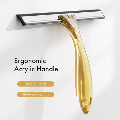 AmazerBath Shower Squeegee for Glass Doors, All-Purpose Squeegee with Suction Hook & Adhesive Hook, Clear Squeegee for Shower Glass, Windows, Mirrors, Tiles and Car Windows - 10 Inches, Clear Gold