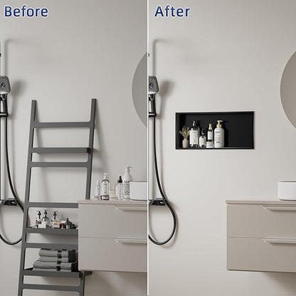 304 Stainless Steel Recessed Shelf,Over Mount Installation for Bathroom & Shower Wall,Waterproof (Black, 24 X 12 X 4 Inches)