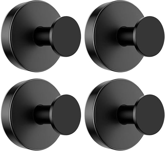 BKV Suction Cup Hooks for Glass Window,Removable Shower Hooks for Inside Shower,Metal Towel Hooks for Bathrooms,4 Pack(Black)