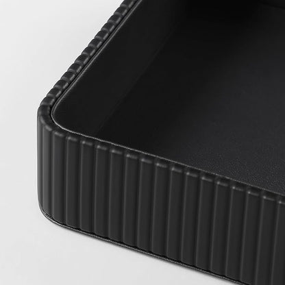 2 Pack Nightstand Organizer Tray, Decorative Perfume Valet Tray Trinket Dish Catch All Purse Key Bowl, PU Leather Coffee Table Trays for Vanity Dresser Bedside Bathroom Countertop (Black)
