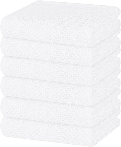 Homaxy 100% Cotton Waffle Weave Kitchen Dish Towels, Ultra Soft Absorbent Quick Drying Cleaning Towel, 13 x 28 Inches, 6-Pack, White