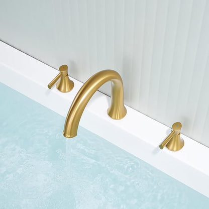 Roman Tub Faucet Deck Mount Tub Filler 2 Handles Brushed Gold Bathtub Faucets Brass Bathroom Faucet