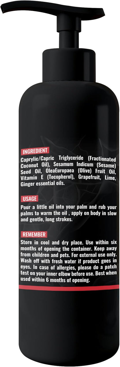 Organic - Grapefruit Full Edible Body Massage Oil - Refreshing, Calming | No Stain & Non-Sticky | with Fractionated Coconut Oil, Grapefruit & Lime Oil - 8.45 Fl Oz