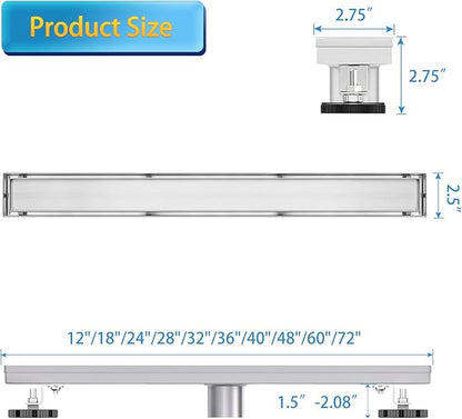 Linear Shower Drain, 40 inch Drain with Tile Insert 2-in-1 Panel, Brushed 304 Stainless Steel Shower Floor Drain, Linear Drain with Hair Strainer and Adjustable Feet