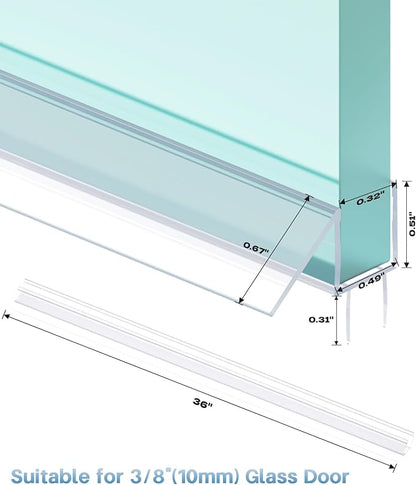 Shower Door Bottom Seal Strip, 2PCS Seal Strip, Ultra Clear PVC, 36" Length, Fits 10mm Thick Glass, Prevents Leaks, Easy Installation, No Adhesive Required (Ultra Clear, 36in for 3/8"(10mm) Door)