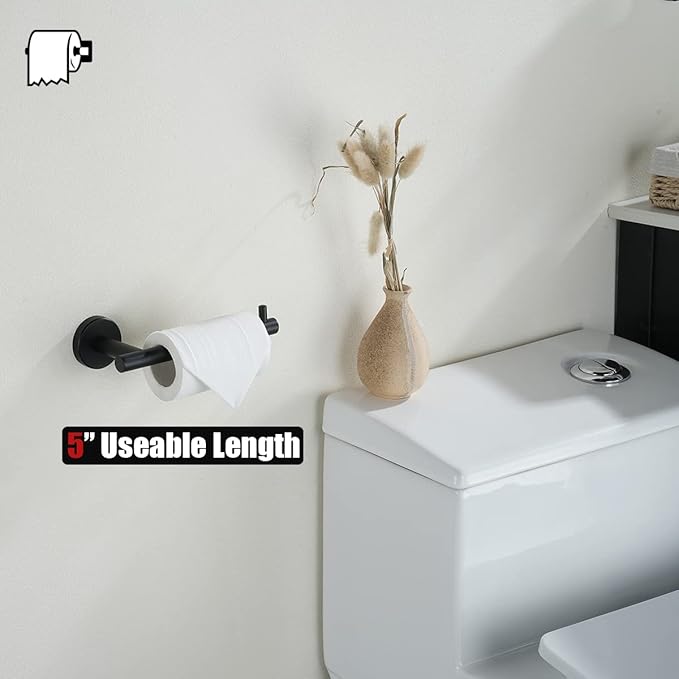 JQK Bathroom Hardware Set, 5-Piece Bath Accessories Set Matte Black Wall Mount Includes 24 in Towel Bar, 9 in HT Bar, TP Holder, Towel Hook x 2, BAS105-PB