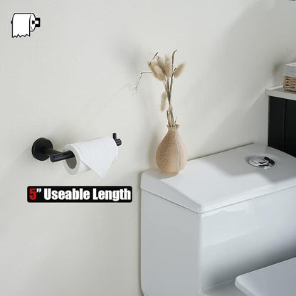 JQK Bathroom Hardware Set, 5-Piece Bath Accessories Set Matte Black Wall Mount Includes 24 in Towel Bar, 9 in HT Bar, TP Holder, Towel Hook x 2, BAS105-PB
