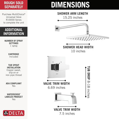 Delta Faucet Modern Raincan Square Single-Function Tub and Shower Trim Kit Brushed Nickel, Tub Faucet Set, Rainfall Shower Head, Spotshield Stainless T14468-SP-PP (Valve Not Included)