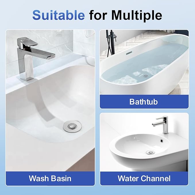 Bath Universal 2-in-1 Bathroom Sink Stopper, Pop-up with Anti-Clog Removable Stainless Steel Filter Basket DrainHair Stopper, Anti-Odor Stopper