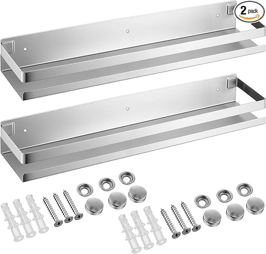 Lallisa 2 Pieces Stainless Steel Shelf Bathroom Shower Floating Shelves Wall Mounted Shower Caddy Basket Shelf Storage Organizer Shelves for Bathroom, Kitchen, Living Room(19.69 Inches/ 50 cm,Silver)