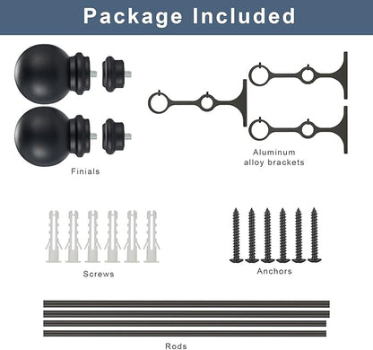 Double Curtain Rod 48 to 84 inch, Adjustable 1 inch Double Drapery Rod Rods for Windows and Doors with Ball Round Finials and Premium Aluminum Brackets Set(48-84",Matte Black)