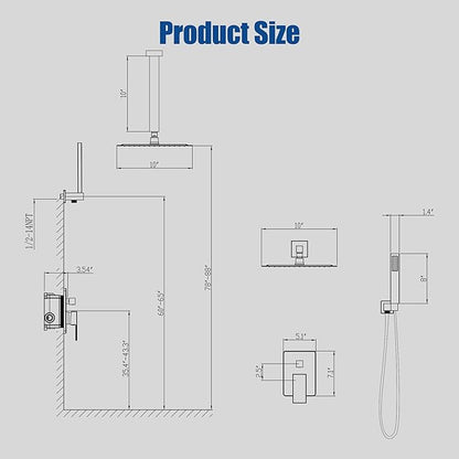 ESNBIA Ceiling Shower System, All Metal Shower Faucet set with Pressure Balance Valve,10 Inches Rain Shower Head with Handheld Spray Combo, Brushed Nickel