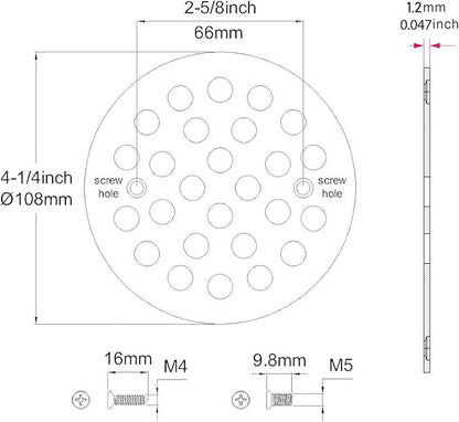 4-1/4” Round Shower Drain Cover,Screw-in Shower Drain Strainer,Easy-to-Install Replacement Cover