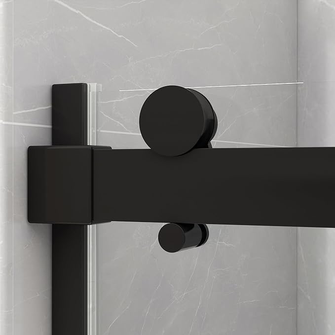Sunrosa Semi-Frameless Glass Shower Door, 47 2/8" -48" W x 76" H Single Sliding Shower Door, Shower Door with Tempered Glass 5/16"(8mm), Matte Black