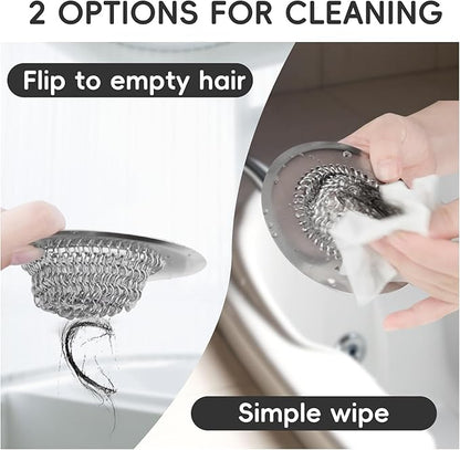 2 Pack Wokdada Bathtub Drain Hair Catcher, Wokdada Fast Drainage Shower Drain Hair Catcher, Reversible 304 Stainless Steel Drain Protector for Pop-Up and Regular Drains of Bathroom(Patented Product)
