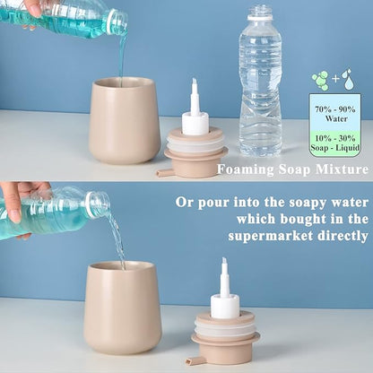 BosilunLife Foam Hand Soap Dispenser - 12 oz Bathroom Lotion Pump for Kitchen and Hand Wash - Khaki Ceramic Dish Liquid Dispenser