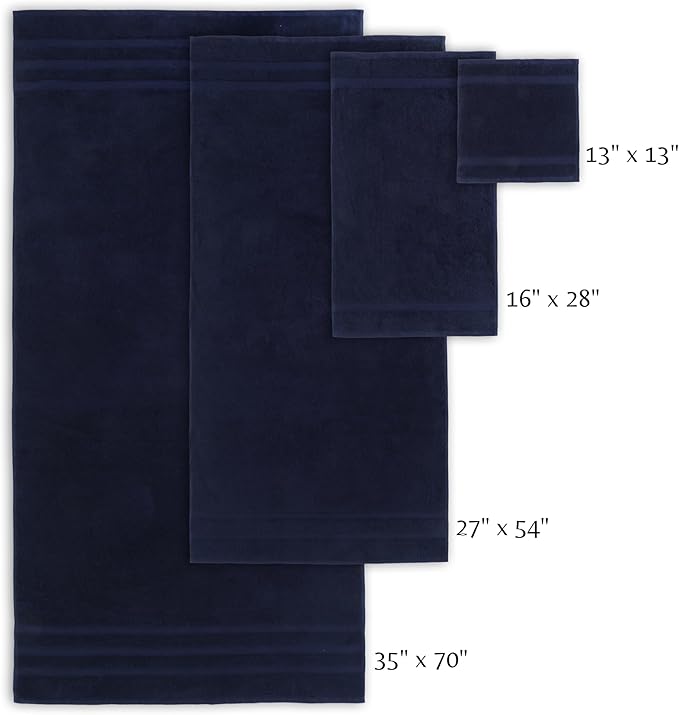 SOFE H&L | Olea Towel Set | 100% Cotton Premium Turkish Towels for Bathroom | Soft, Absorbent, Durable (Navy, Set of 4 - Washcloth)