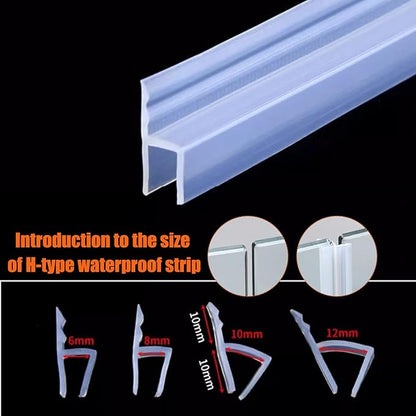 Frameless Soft Shower Door Sweep Seal Drip Rail, Glass Shower Silicone Door Seal Strip,Weatherproof Silicone Seal Fit for Glass (H Type, 10mm (3/8"))