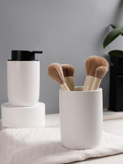 Bosilunlife Soap Dispenser and Toothbrush Holder Set - 11Oz Foam Soap Dispenser Pump Ceramic Bathroom Counter Soap Toothbrush Holder Set White Bathroom Accessories Set