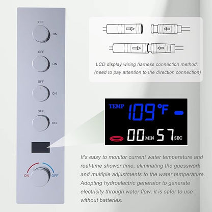 Polished Chrome Shower Set with 16X24 inch Ceiling Mount Showerhead(Two Modes), Handheld Spray and 6 PCS Body Jet, 4 Way Digital Temperature Display Shower System