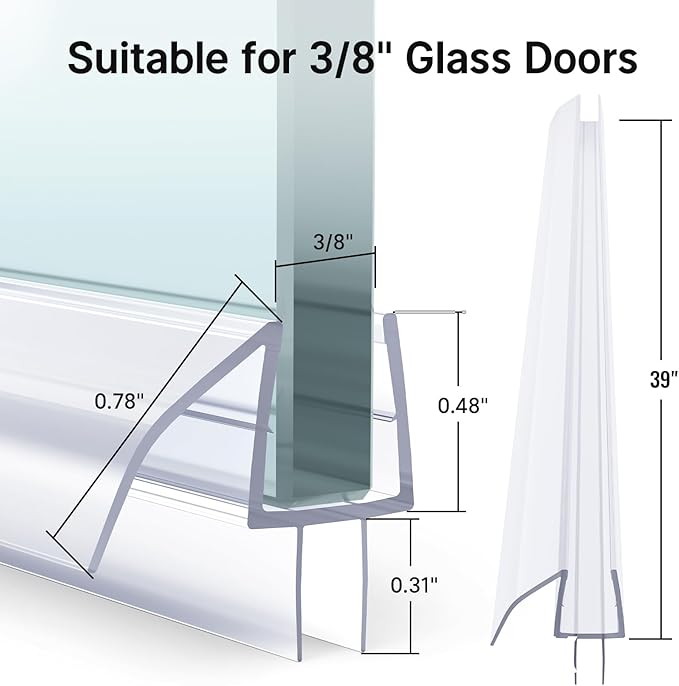 AmazerBath Frameless Shower Door Bottom Seal 39 inch (Set of 2) - Clear, Suitable for 3/8 Inch Glass, Modern Style