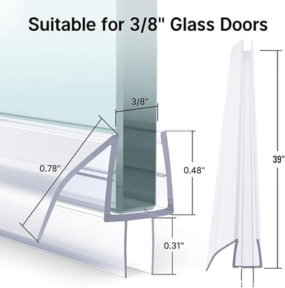 AmazerBath Frameless Shower Door Bottom Seal 39 inch (Set of 2) - Clear, Suitable for 3/8 Inch Glass, Modern Style