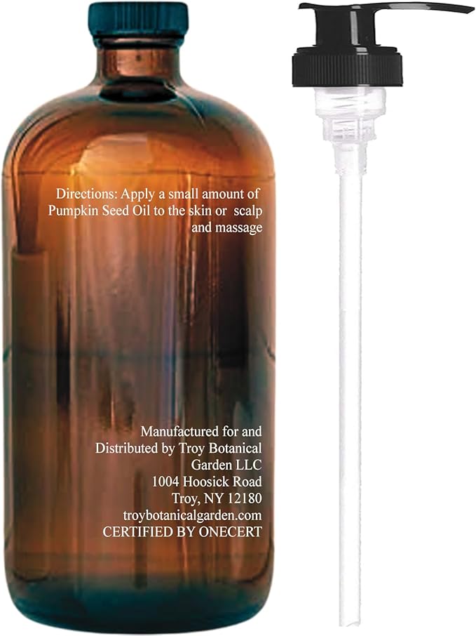 Pumpkin Seed Oil 16 fl oz (Glass Bottle) - USDA Organic Cold Pressed - 100% Pure and Natural - Hexane Free, Phthalate Free - Skin, Hair, Body, Massage Oil