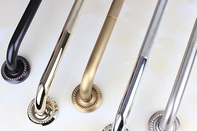 Textured Shower Grab Bar, 16-Inch Bathroom Support Rails, Stylish Safety Armrest Hand Rail, Polished Brass/Gold Finish, Good for Senior, Kids, Elderly