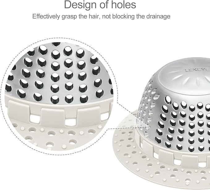 LEKEYE Shower Drain Hair Catcher/Shower Drain Cover/Drain Protector for Pop-Up & Regular Drains(Light Gray)