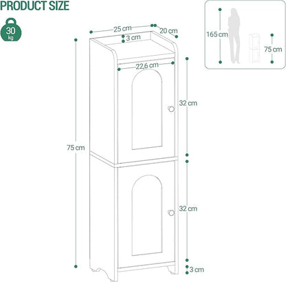 Bathroom Storage Cabinet, Small Corner Floor Cabinet with 2 Doors and Adjustable Shelf, Narrow Toilet Paper Cabinets, Bathroom Organizer for Small Spaces, 7.9" D x 9.8" W x 29.5" H Black