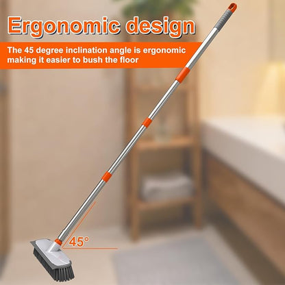 Floor Scrub Brush with Long Handle, Stiff Bristles Deck Brush, BITOPE Multi-Purpose Heavy Duty Hardwood Floor Scrubber, Cleaning Concrete Balcony Patio Garage Outdoor/Indoor