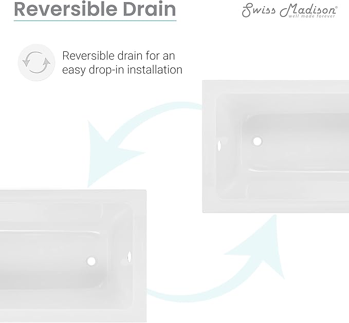 Swiss Madison Voltaire 54" x 30" Reversible Drain Drop-In Bathtub