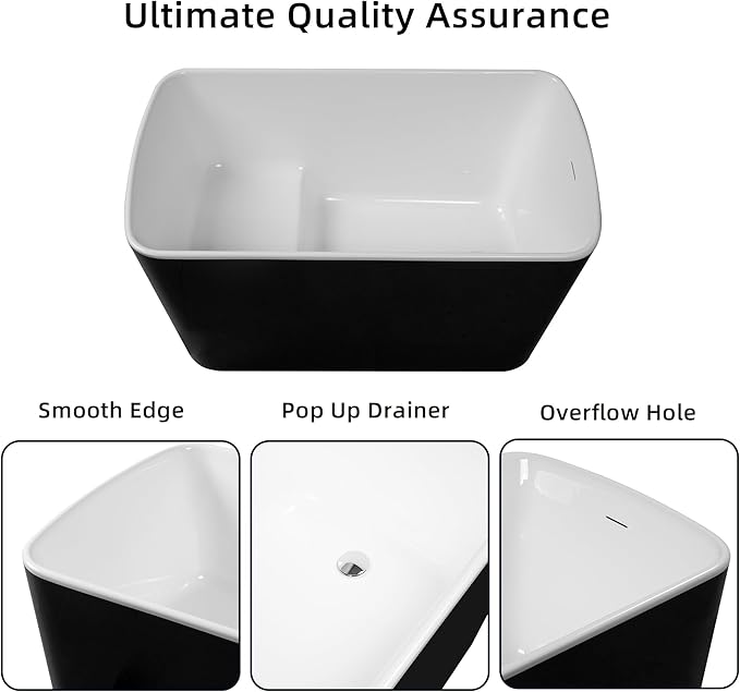Abruzzo 49"Acrylic Free Standing Tub,Janpanese Soaking Tub with Seat Desgin,Modern Soaking Bathtub with cUPC Certified(Glossy Black)