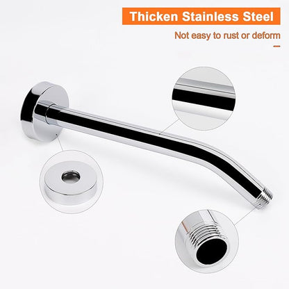 HarJue Shower Arm with Flange and Teflon Tape, Wall Mounted Shower Pipe 304 Stainless Steel Extension Arm for Fixed Shower Head & Handheld (10 Inch, Chrome)