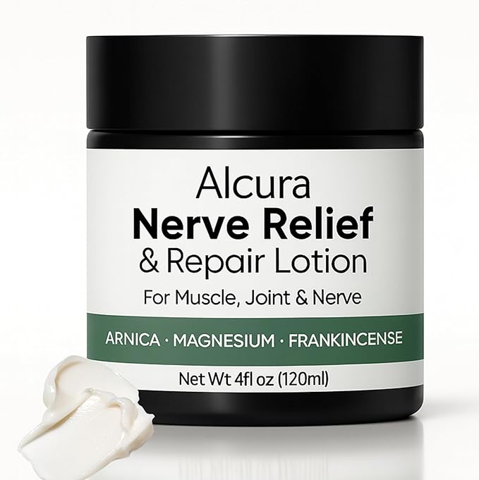 Alcura Nerve Cream, Alcura Neuropathy Lotion with Arnica, Magnesium for Body, Joint, Knee, Lumbar, Neck, Hand and Feet – 4 fl oz (1)