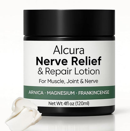Alcura Nerve Cream, Alcura Neuropathy Lotion with Arnica, Magnesium for Body, Joint, Knee, Lumbar, Neck, Hand and Feet – 4 fl oz (1)