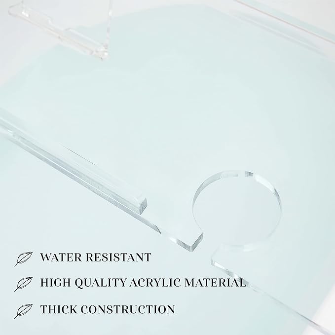32" Supreme - Clear Acrylic Bathtub Tray Caddy Tub Shelf, Spa Board Luxury Bathroom Bath tub Table, Fits Across Bathtubs, Book, iPad and Wine Glass Holder (Supreme, 32")