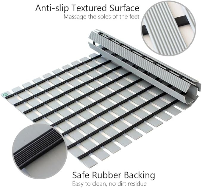 Bath Mat Non Slip Shower Mat Bathtub with Drain Holes and Heavy Duty Rubber No Suction Cups Sturdy Shower Stall Tub Mat for Bathroom, Shower Floor, Pool, SPA, (Grey, 2FT X 32FT)