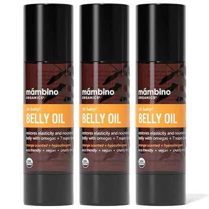 Mambino Organics Oh Baby! Belly Oil for Pregnant Women, Organic Stretch Mark Oil for Pregnancy, Postpartum Skin Elasticity, Hydration, Tamanu, Shea Butter, Calendula, Vegan, Non-GMO, 2 fl oz, 3-Pack