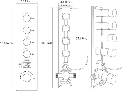 Polished Chrome Shower Set with 16X24 inch Ceiling Mount Showerhead(Two Modes), Handheld Spray and 6 PCS Body Jet, 4 Way Digital Temperature Display Shower System