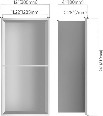 24" X 12" Shower Niche Insert Tile Ready, Niche for Shower Wall, Stainless Steel 2-Tier Recessed Shelf No Tile Needed for Bathroom Storage, Brushed Nickel